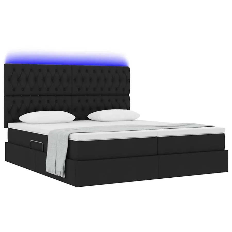 Lit de rangement LED avec matelas Noir 200 x 200 cm Tissu - 3