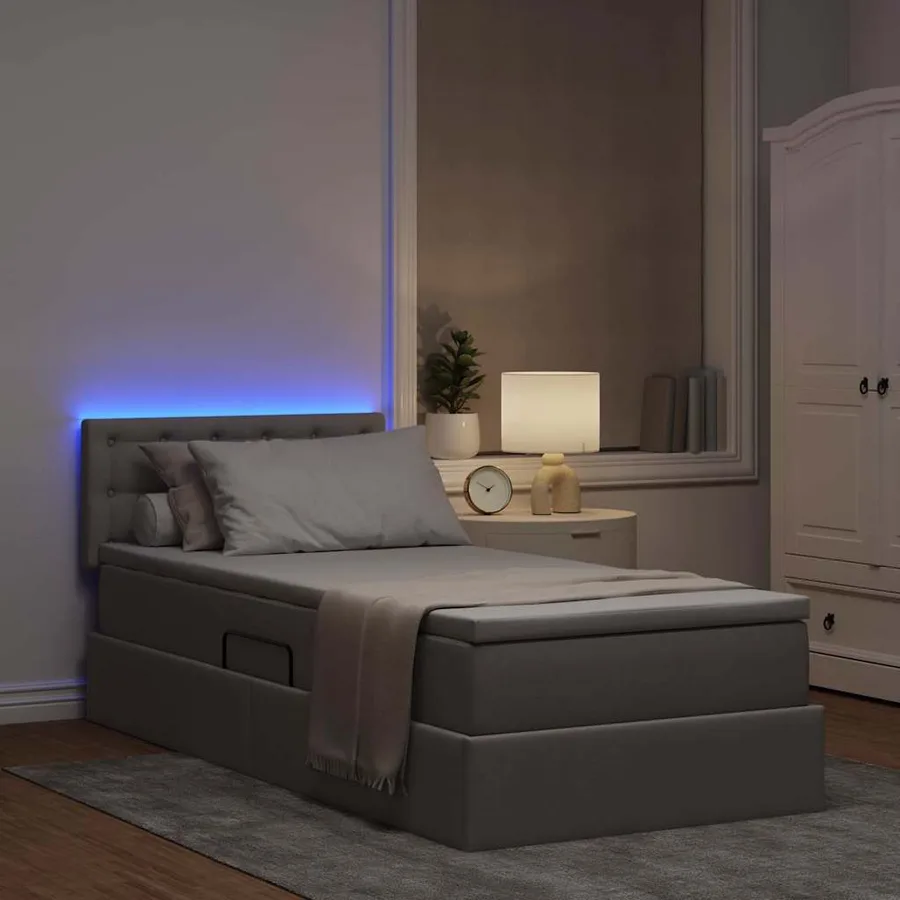 Lit de rangement LED avec matelas Taupe 90 x 200 cm Tissu - 5