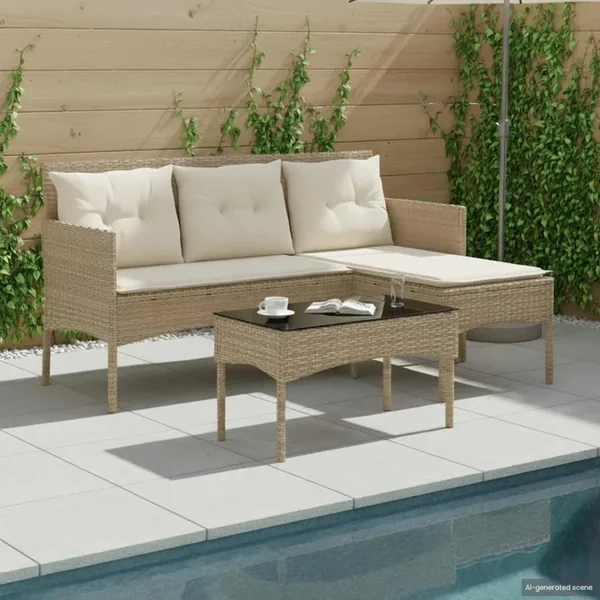 Ensemble de canapé de jardin avec coussin 2 pcs polyrotin