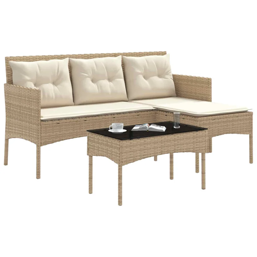 Ensemble de canapé de jardin avec coussin 2 pcs polyrotin - 3