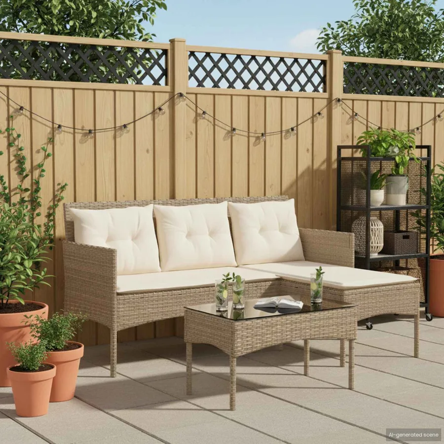 Ensemble de canapé de jardin avec coussin 2 pcs polyrotin - 4