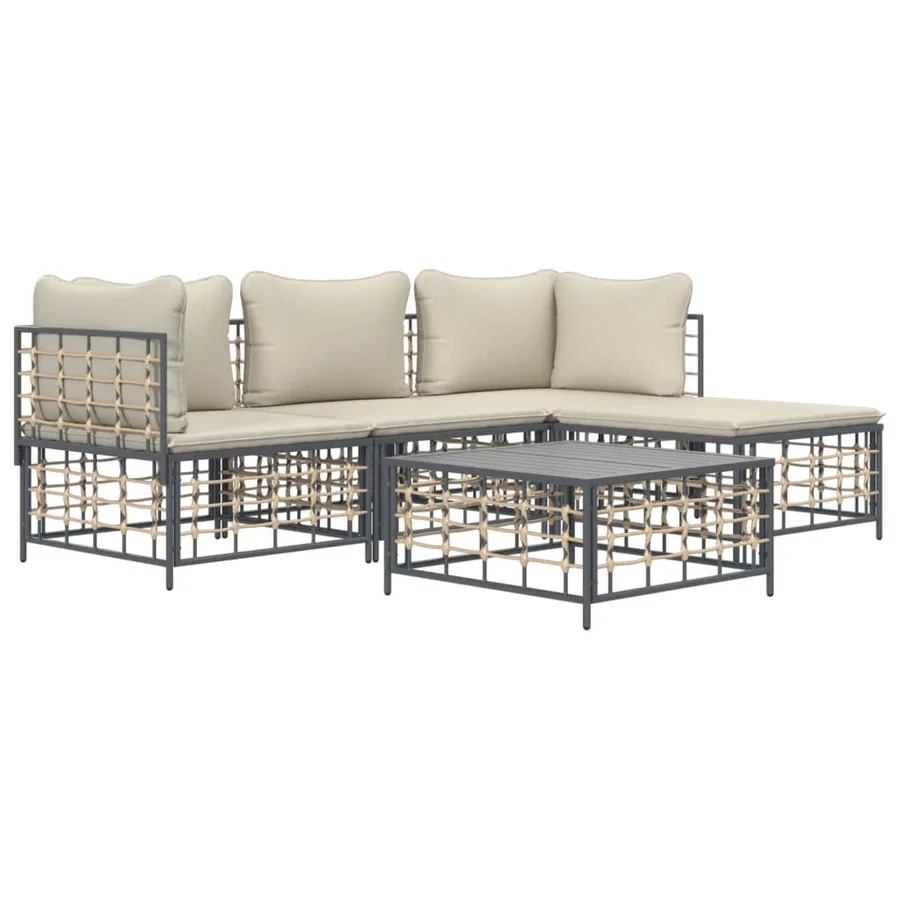 Salon de jardin 4 pcs avec coussins anthracite résine tressée - 3