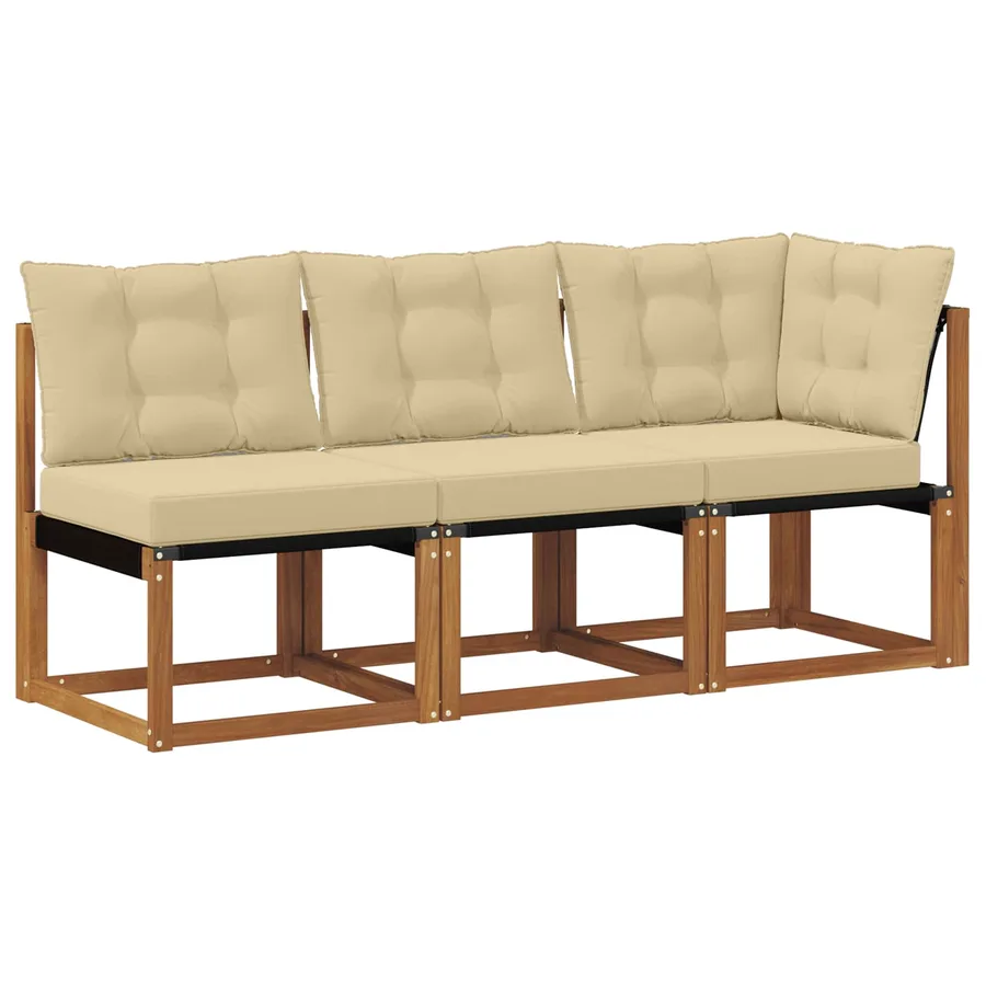 Canapé d’extérieur milieu et coin avec coussin 3 Pièce Naturel - 2