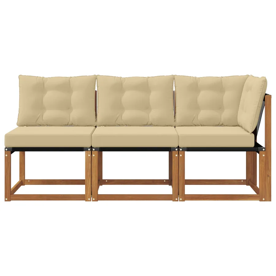 Canapé d’extérieur milieu et coin avec coussin 3 Pièce Naturel - 5