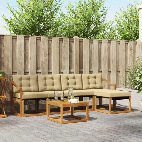 Ensemble de canapés d'extérieur 6 pcs Naturel et Beige