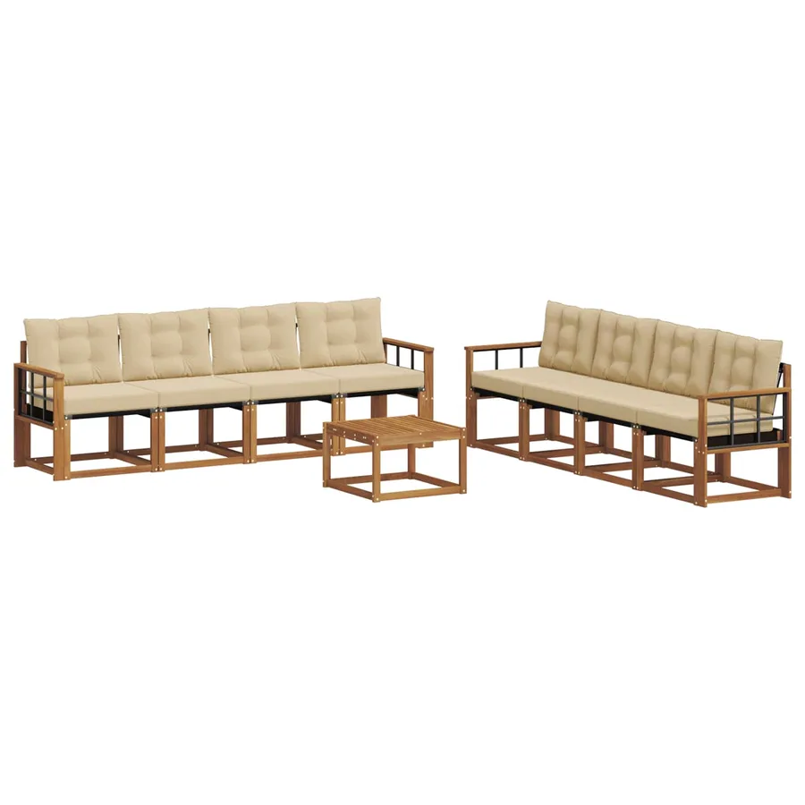 Ensemble de canapés d'extérieur 9 pcs Naturel et Beige - 2