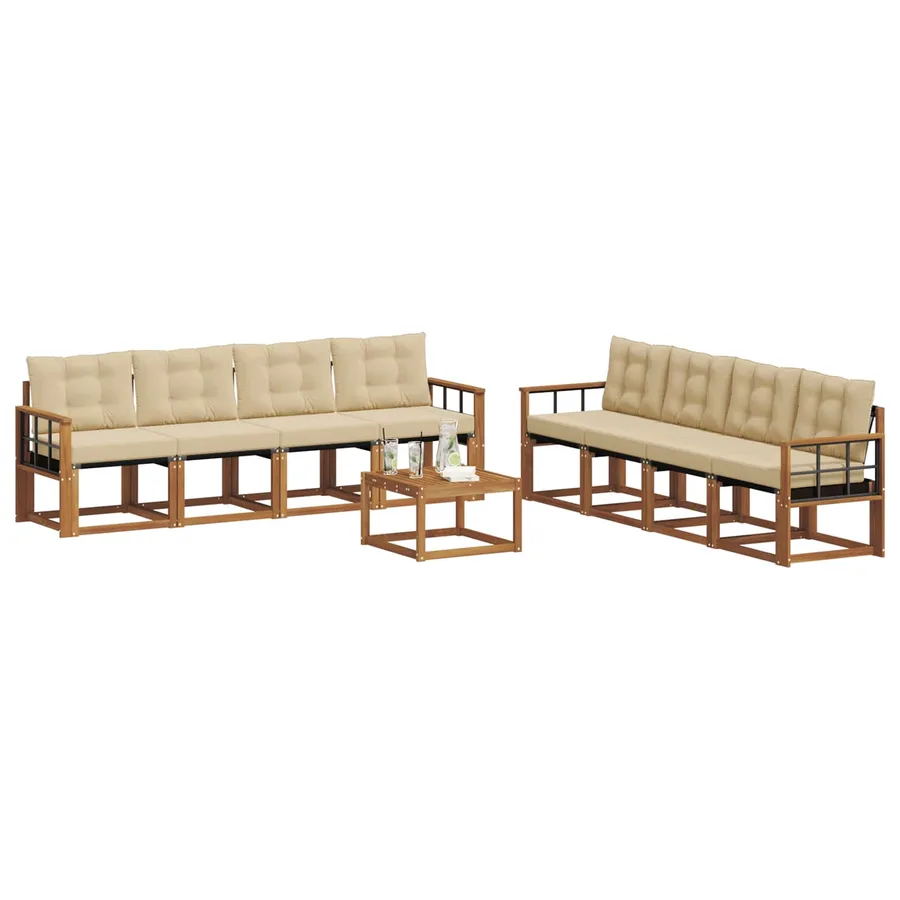 Ensemble de canapés d'extérieur 9 pcs Naturel et Beige - 3