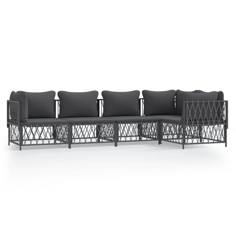 Salon de jardin avec coussins 5 pcs anthracite acier - 2