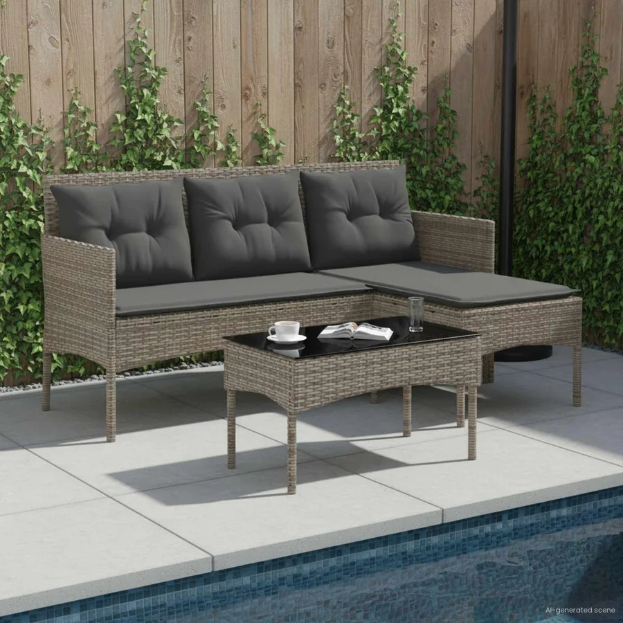Ensemble de canapé de jardin avec coussin 2 pcs polyrotin