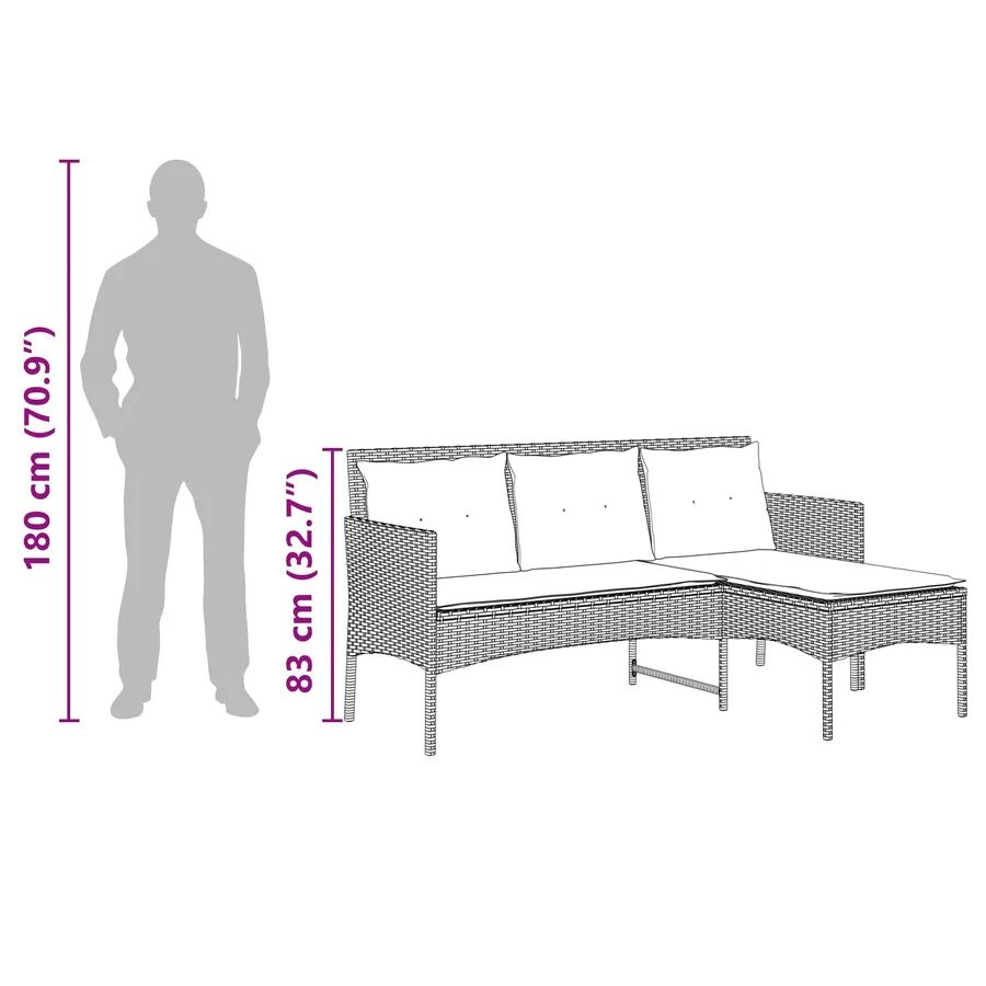 Ensemble de canapé de jardin avec coussin 2 pcs polyrotin - 14
