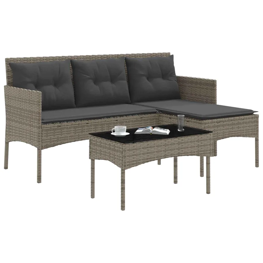 Ensemble de canapé de jardin avec coussin 2 pcs polyrotin - 3