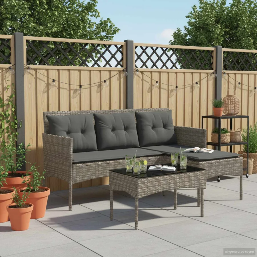 Ensemble de canapé de jardin avec coussin 2 pcs polyrotin - 4