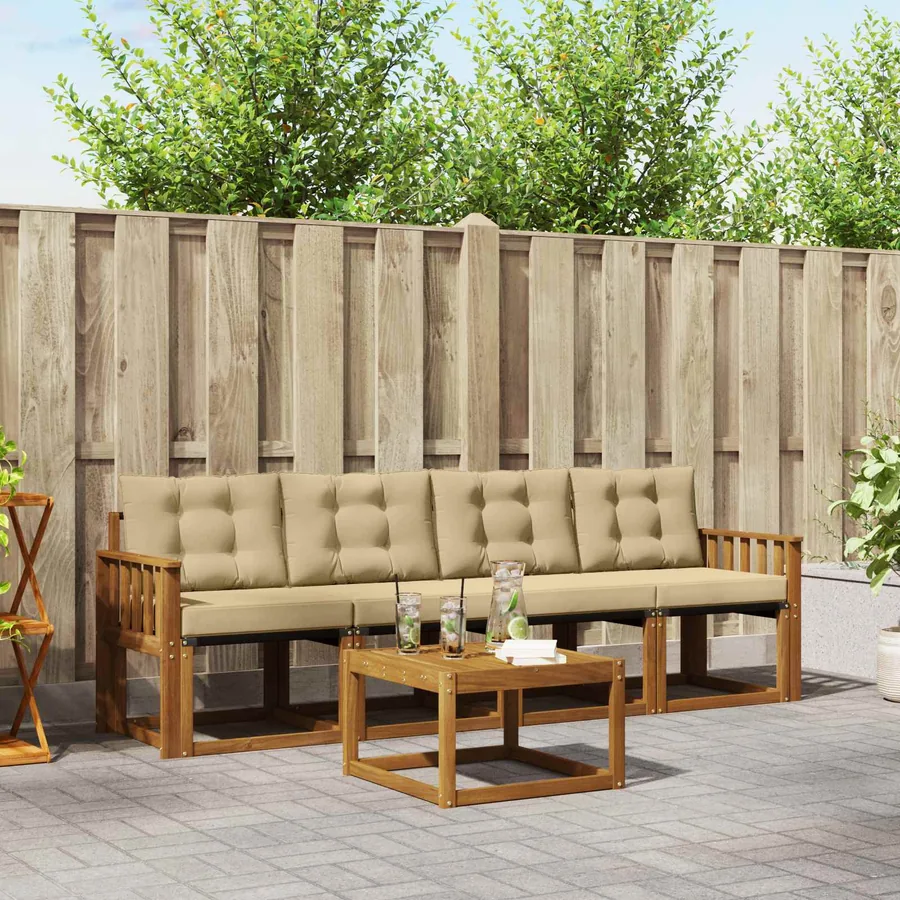 Ensemble de canapés d'extérieur 5 pcs Naturel et Beige