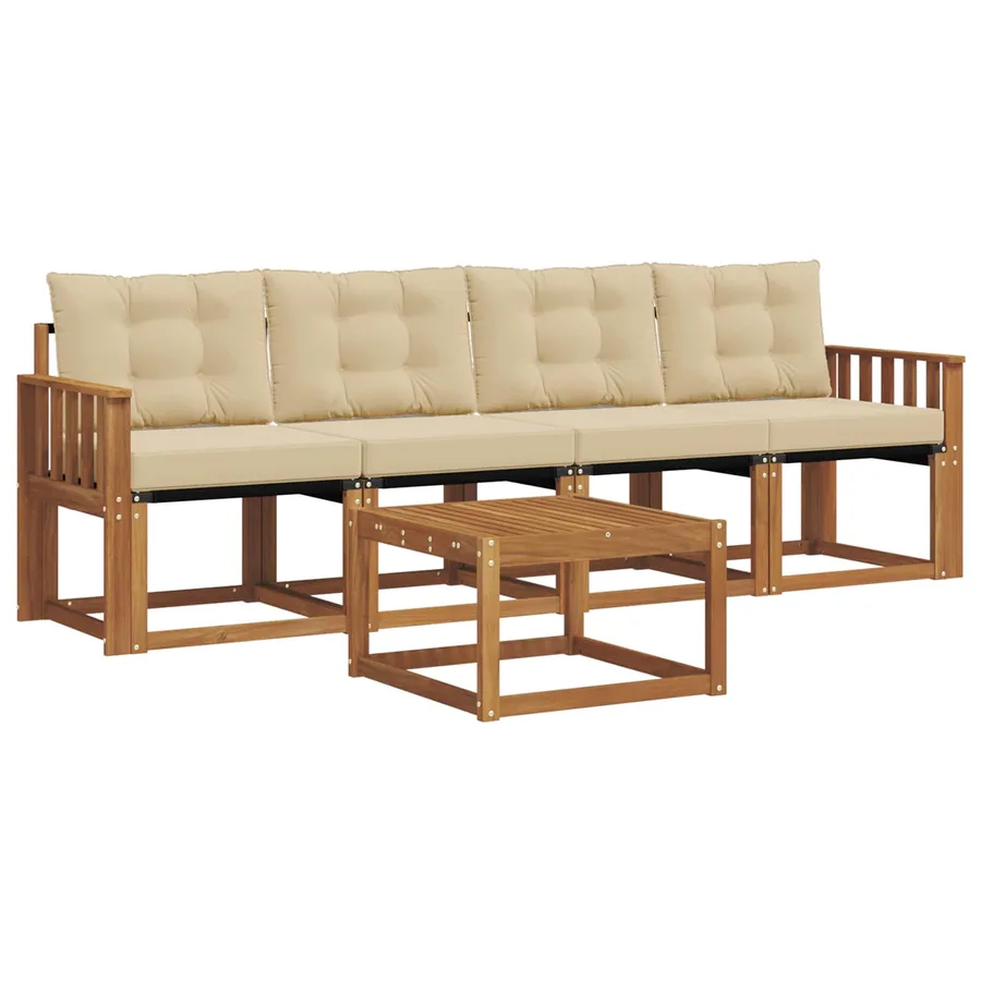 Ensemble de canapés d'extérieur 5 pcs Naturel et Beige - 2