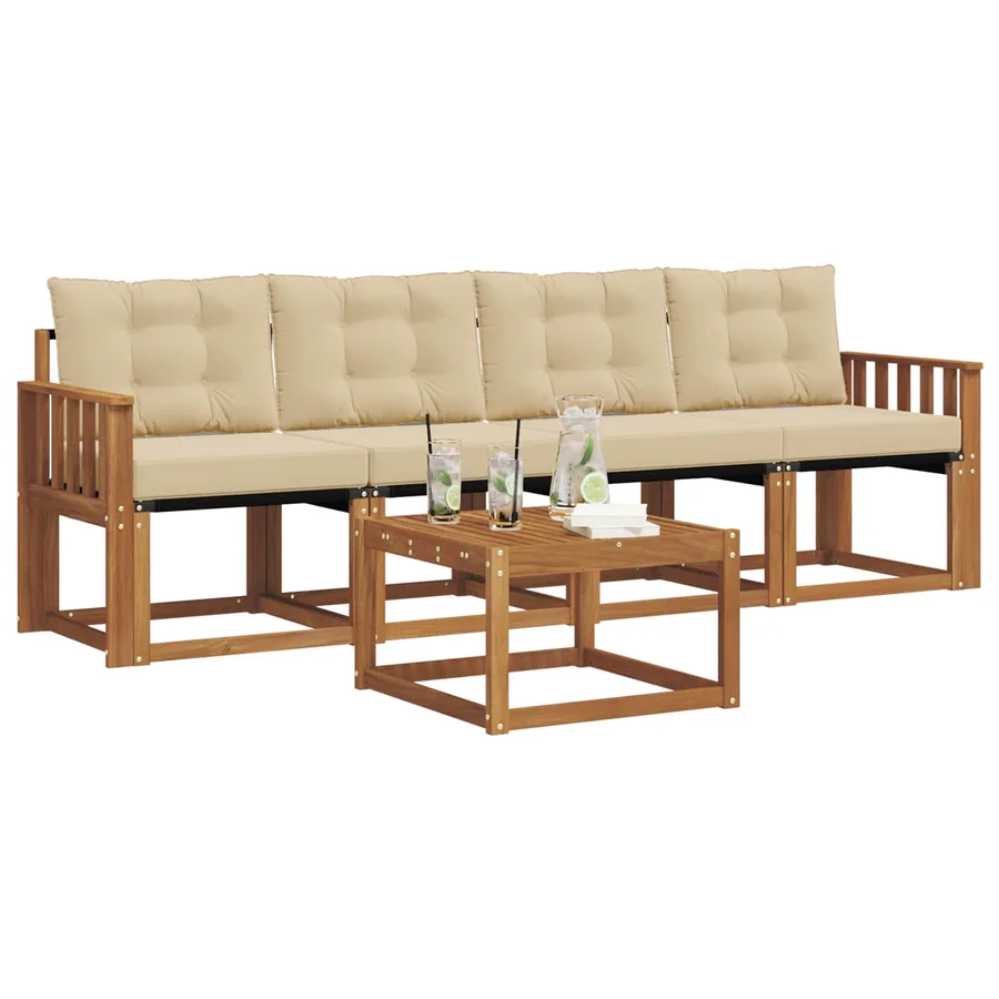 Ensemble de canapés d'extérieur 5 pcs Naturel et Beige - 3