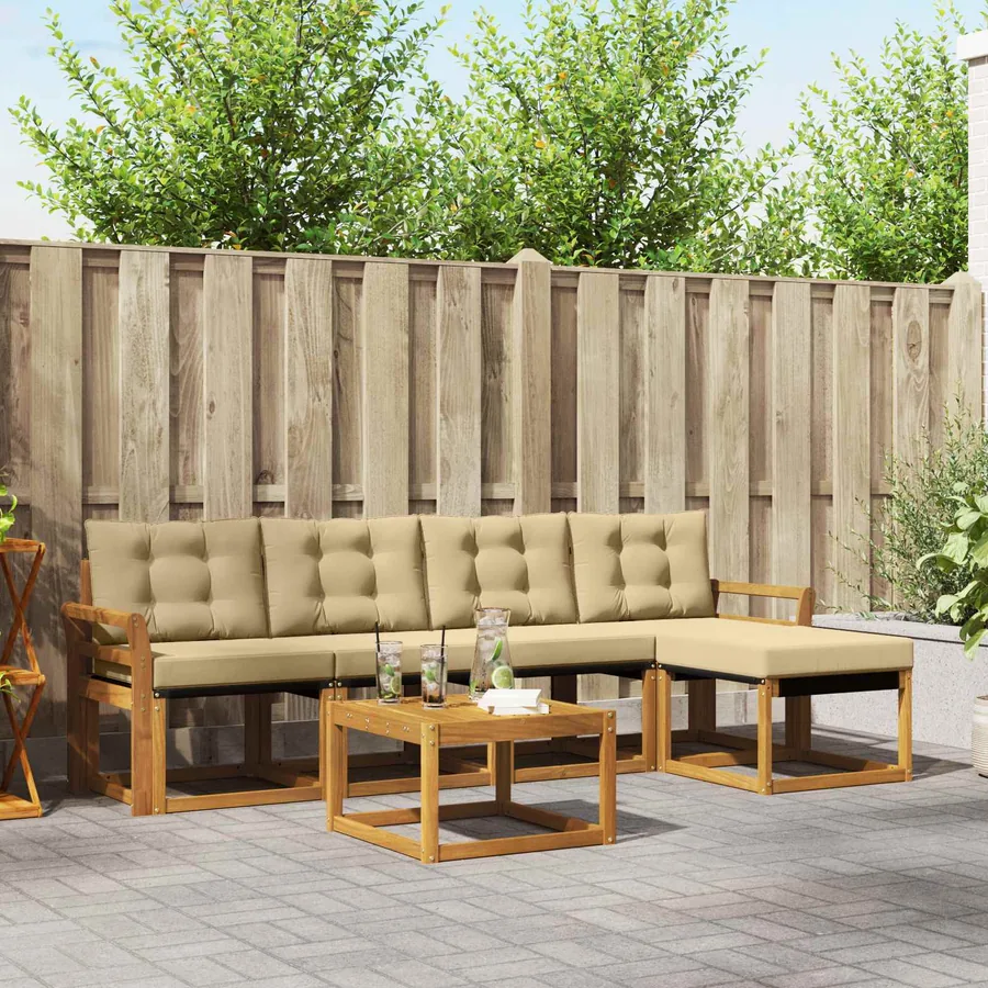 Ensemble de canapés d'extérieur 6 pcs Naturel et Beige