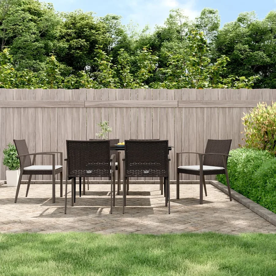 Ensemble à manger de jardin 7 pcs coussins résine tressée acier
