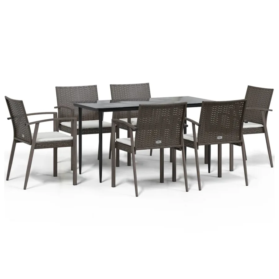Ensemble à manger de jardin 7 pcs coussins résine tressée acier - 2