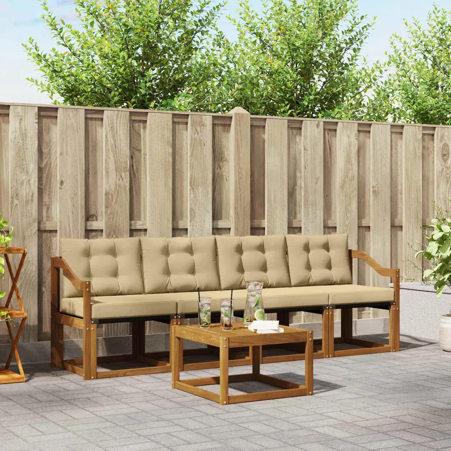 Ensemble de canapés d'extérieur 5 pcs Naturel et Beige