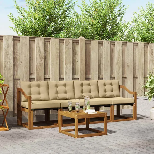 Ensemble de canapés d'extérieur 5 pcs Naturel et Beige