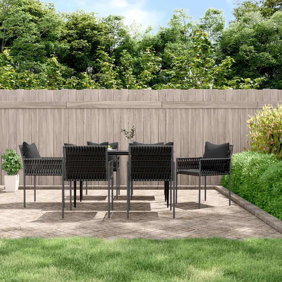 Ensemble à manger de jardin 7 pcs coussins résine tressée acier