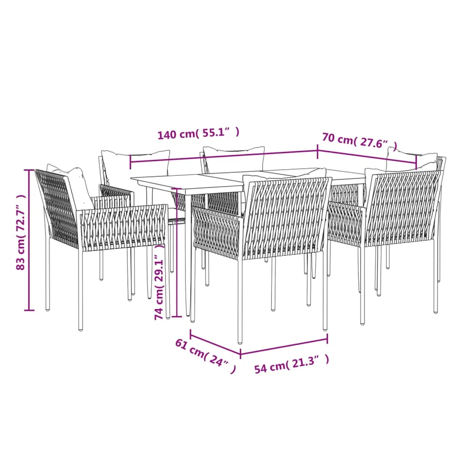 Ensemble à manger de jardin 7 pcs coussins résine tressée acier - 10