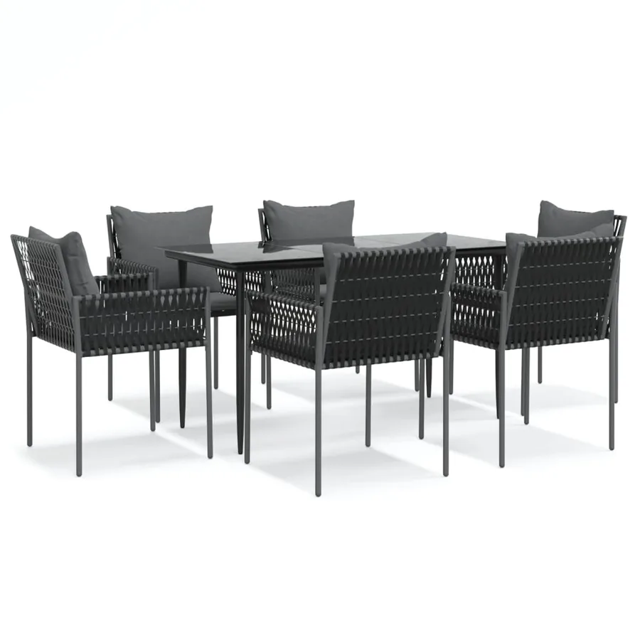 Ensemble à manger de jardin 7 pcs coussins résine tressée acier - 2