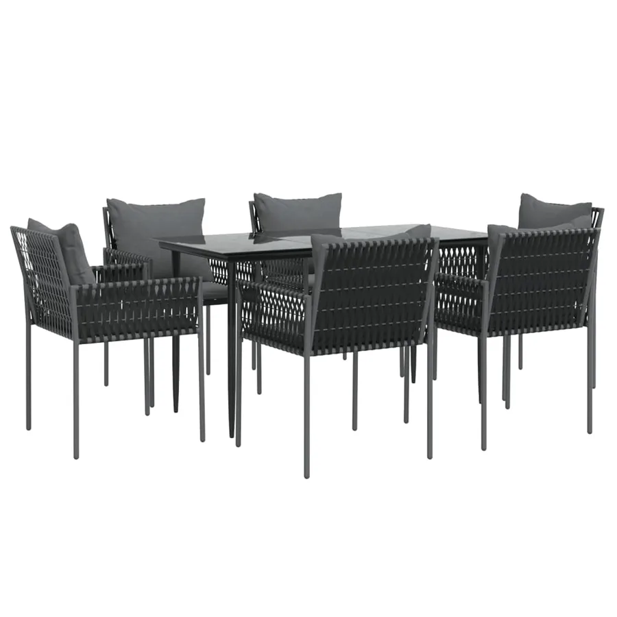 Ensemble à manger de jardin 7 pcs coussins résine tressée acier - 3