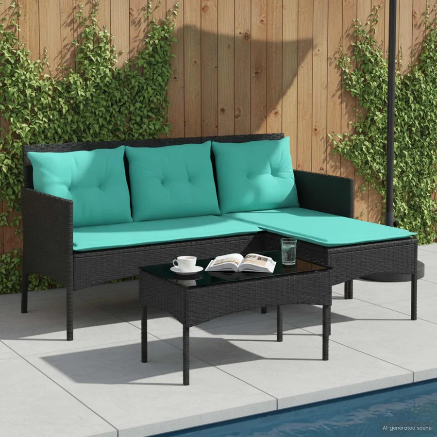 Ensemble de canapé de jardin avec coussin 2 pcs polyrotin