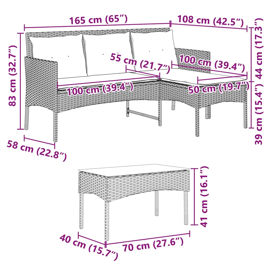 Ensemble de canapé de jardin avec coussin 2 pcs polyrotin - 13