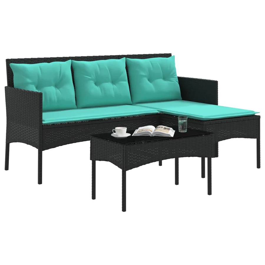 Ensemble de canapé de jardin avec coussin 2 pcs polyrotin - 3