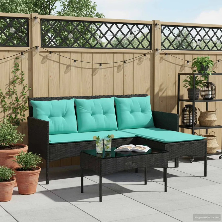 Ensemble de canapé de jardin avec coussin 2 pcs polyrotin - 4