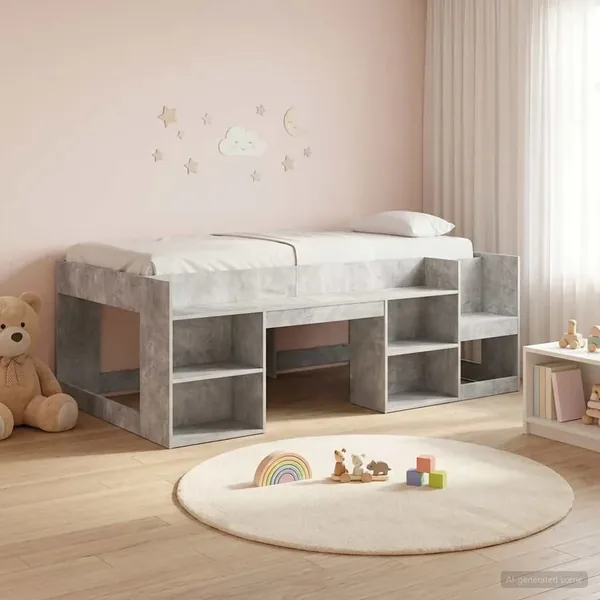Cadre de lit pour enfants avec rangement Gris béton 75 x 190 cm