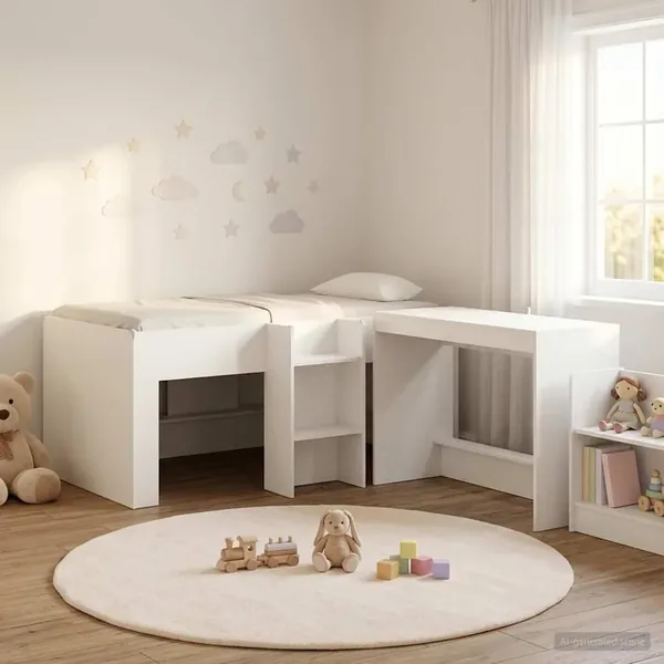 Lit haut pour enfants avec bureau 2 pc Blanc Bois d'ingénierie
