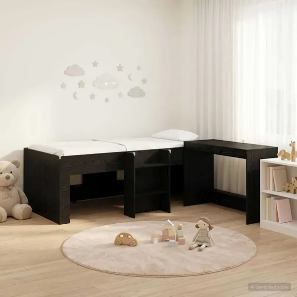 Lit haut pour enfants avec bureau 2 pc Chêne noir