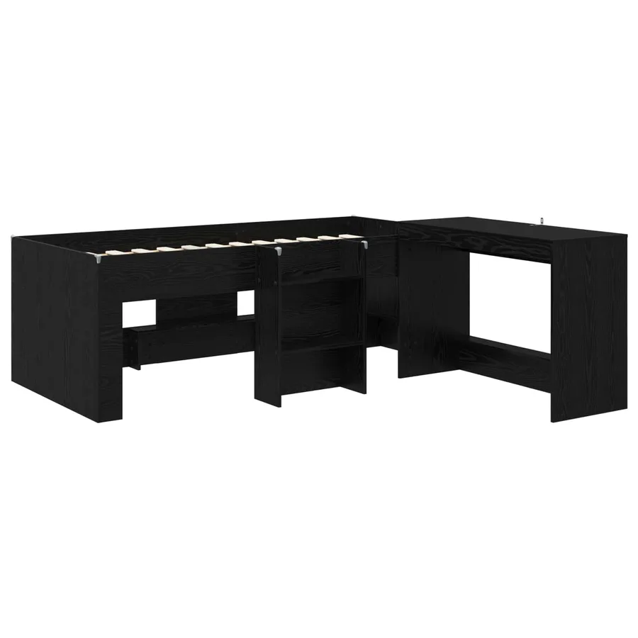 Lit haut pour enfants avec bureau 2 pc Chêne noir - 3