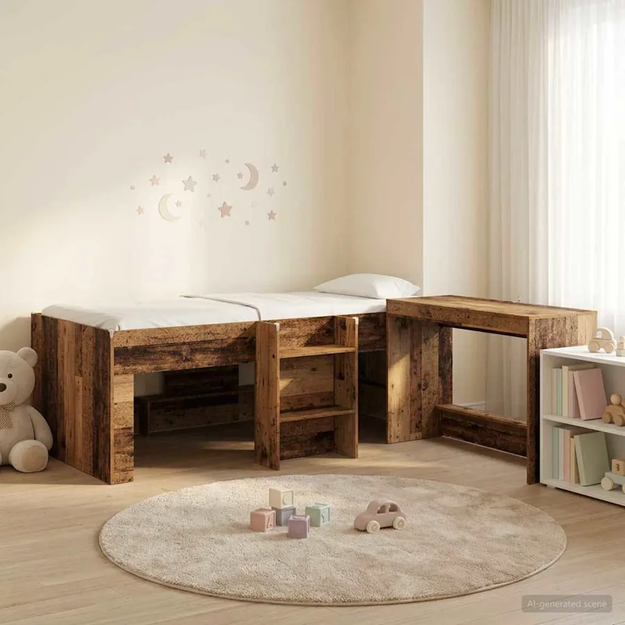 Lit haut pour enfants avec bureau 2 pc Bois ancien