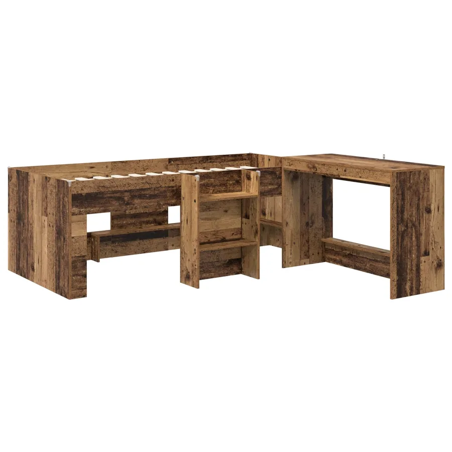 Lit haut pour enfants avec bureau 2 pc Bois ancien - 3