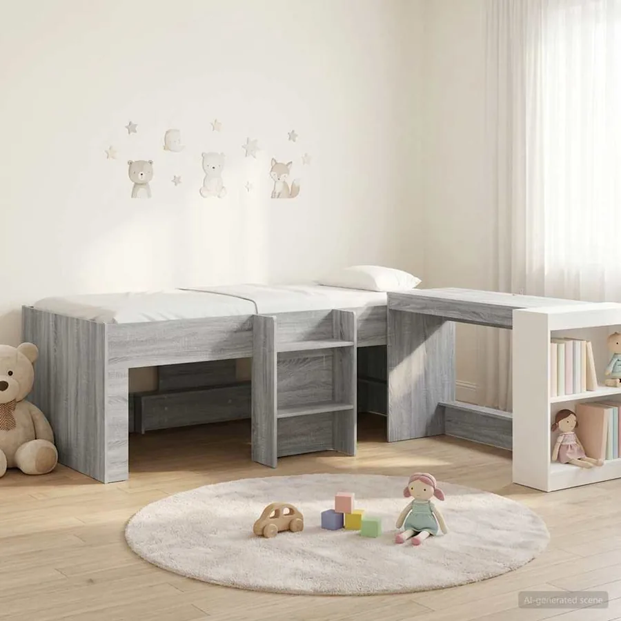 Lit haut pour enfants avec bureau 2 pc Sonoma gris