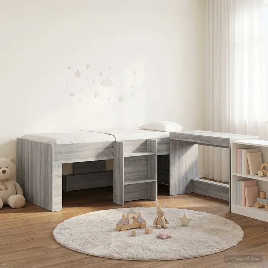 Lit haut pour enfants avec bureau 2 pc Sonoma gris
