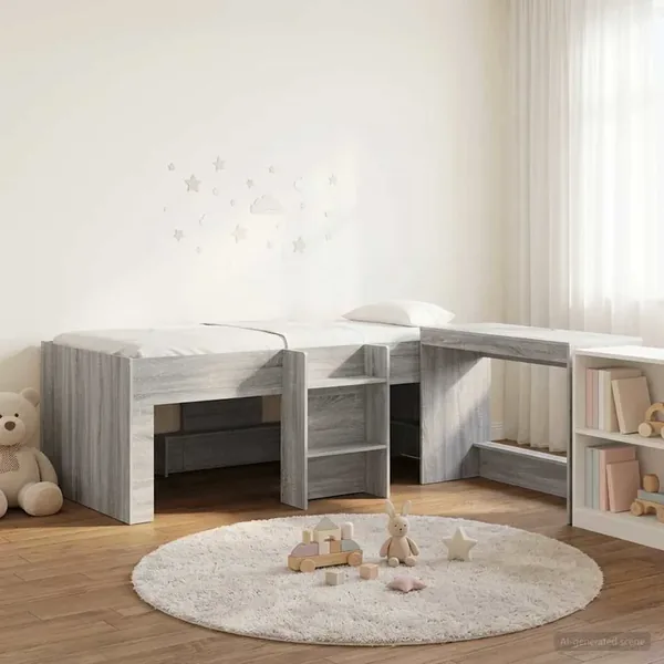 Lit haut pour enfants avec bureau 2 pc Sonoma gris