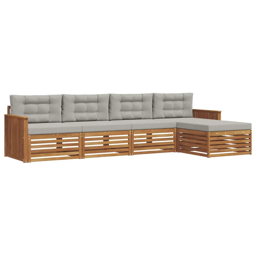 Ensemble de canapés d'extérieur 5 pcs Gris Naturel et Clair - 2
