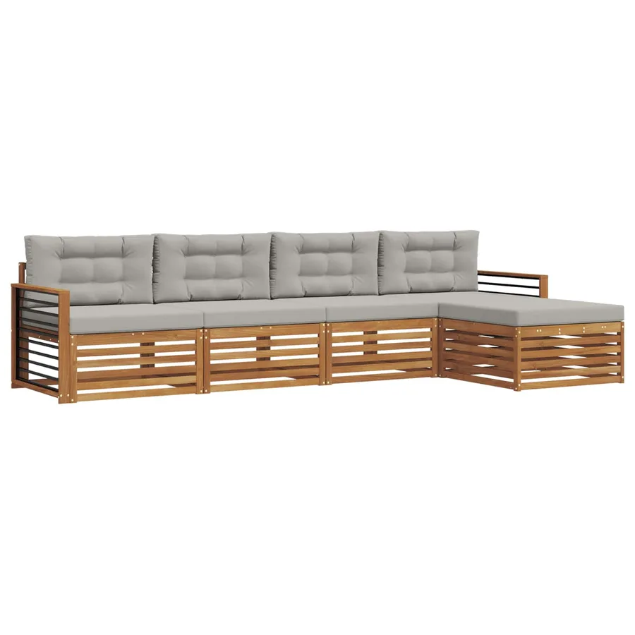 Ensemble de canapés d'extérieur 5 pcs Gris Naturel et Clair - 2