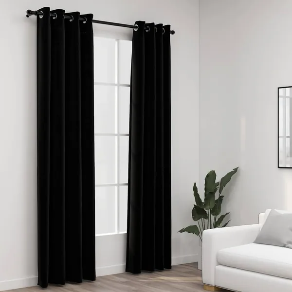 Rideaux occultants Aspect lin avec œillets 2 pcs Noir 140x225cm