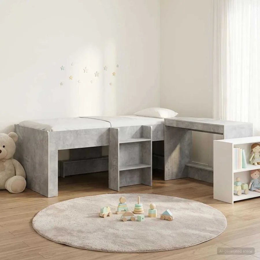 Lit haut pour enfants avec bureau 2 pc Gris béton