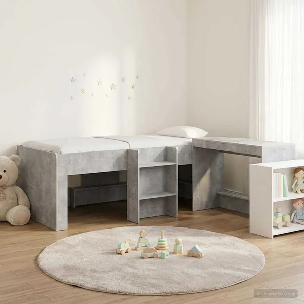 Lit haut pour enfants avec bureau 2 pc Gris béton