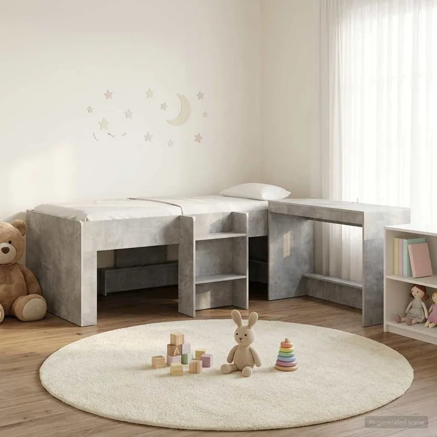 Lit haut pour enfants avec bureau Gris béton 75 x 190 cm