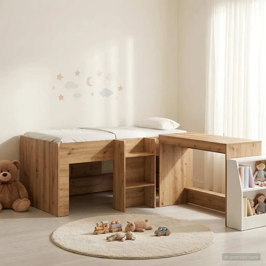 Lit haut pour enfants avec bureau 2 pc Chêne artisanal