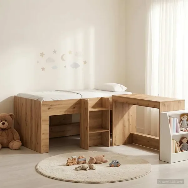 Lit haut pour enfants avec bureau 2 pc Chêne artisanal