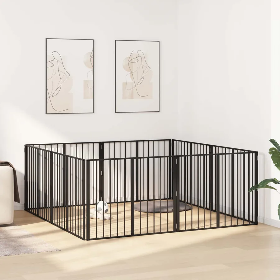 Porte pour chien 8 pcs Noir 100 x 80 cm Acier galvanisé